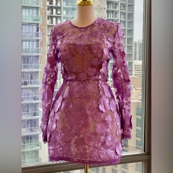 🆕 BRONX & BANCO 🧿 NWOT Bouquet Maraya Long Sleeve Mini Dress, Lilac Sz S US 4 - Picture 3 of 16